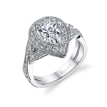 Mirielle - Vintage Pear Shaped Spiral Engagement Ring with Halo