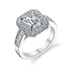Adele - Vintage Inspired Emerald Cut Halo Engagement Ring