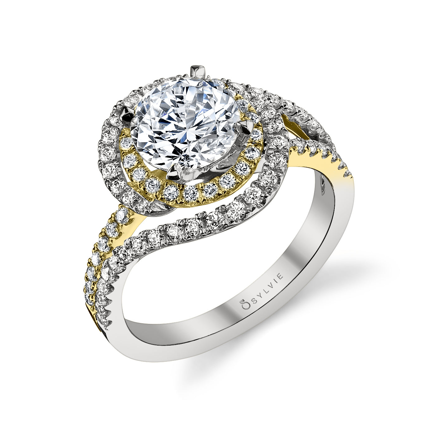 Grace - Unique Double Halo Engagement Ring Two Tone