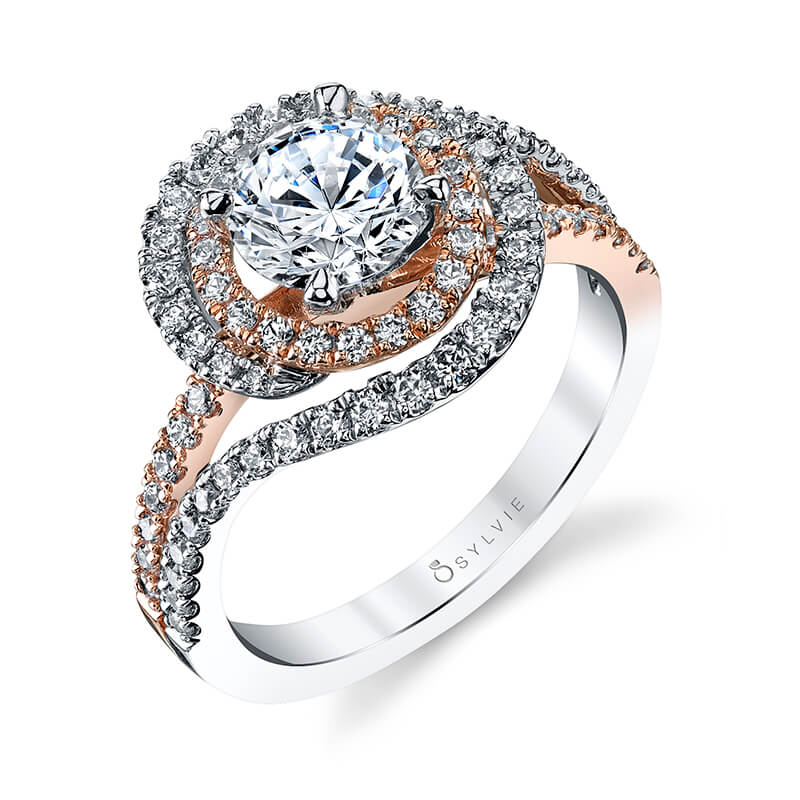 Grace - Unique Double Halo Engagement Ring Two Tone