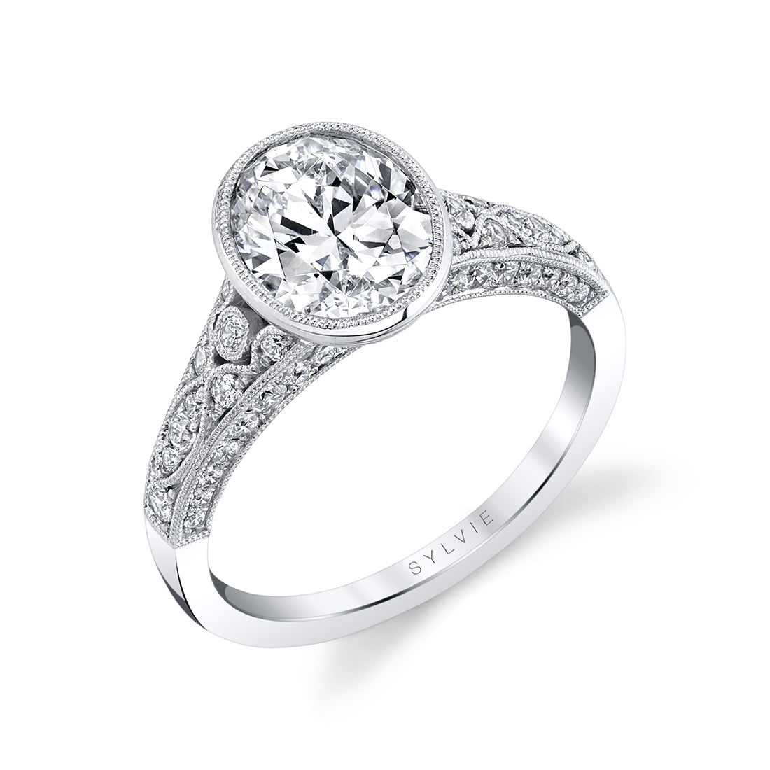 Oval Engagement Ring with Bezel Setting - Barbara
