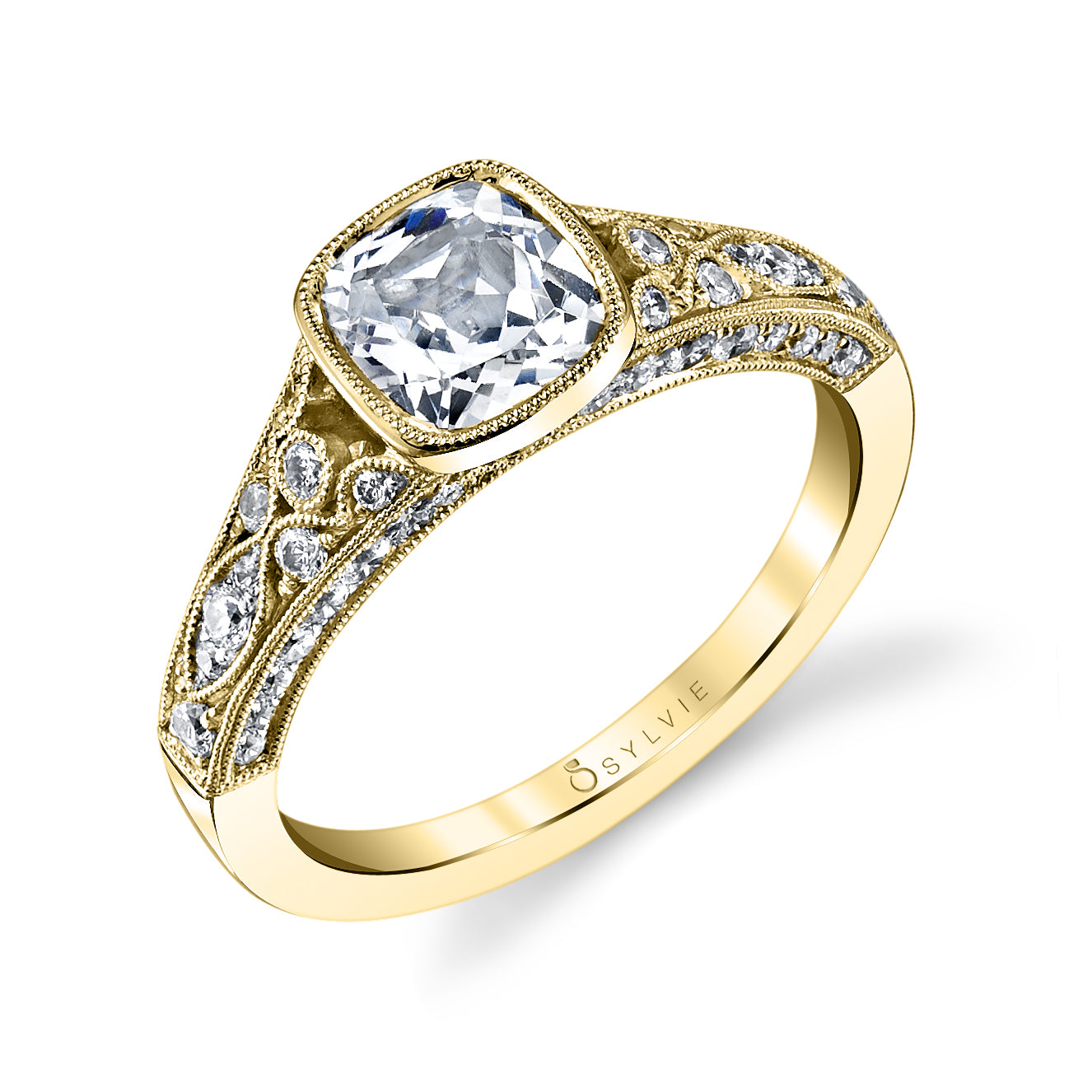 Barbara - Cushion Cut Vintage Bezel Set Engagement Ring