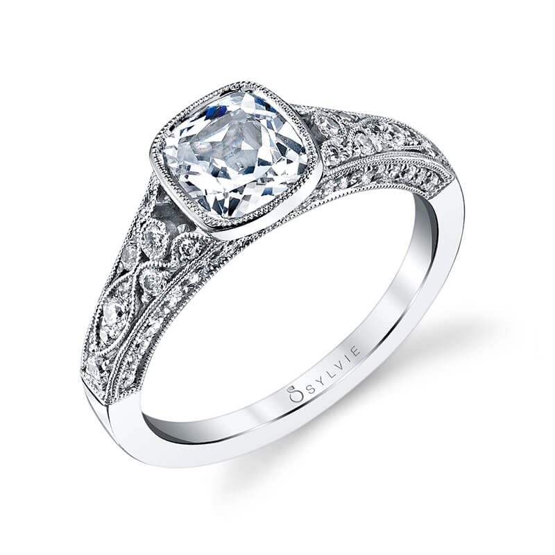 Barbara - Cushion Cut Vintage Bezel Set Engagement Ring