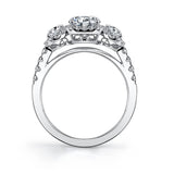 Bianca - Three Stone Engagement Ring with Halo