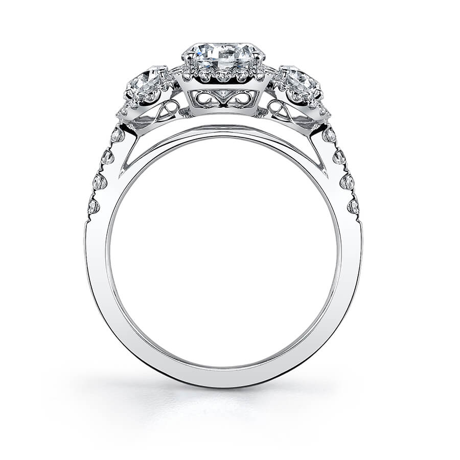 Bianca - Three Stone Engagement Ring with Halo