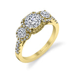 Bianca - Three Stone Engagement Ring with Halo