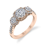 Bianca - Three Stone Engagement Ring with Halo