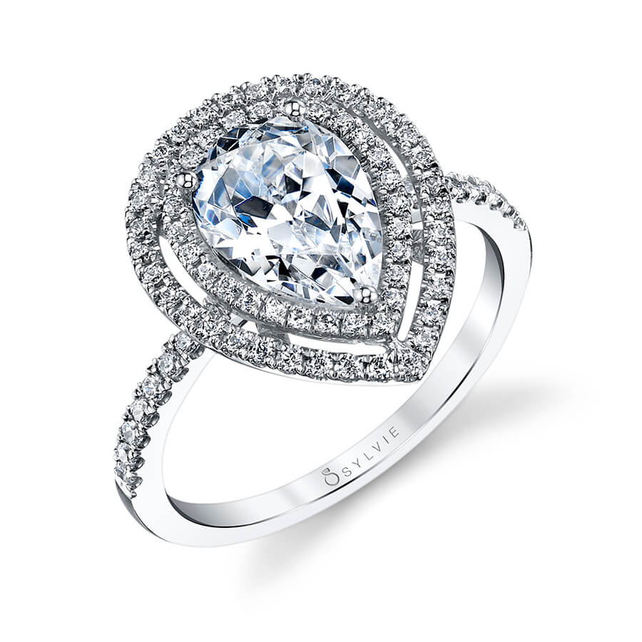 Violette - Pear Shaped Engagement Ring with Double Halo