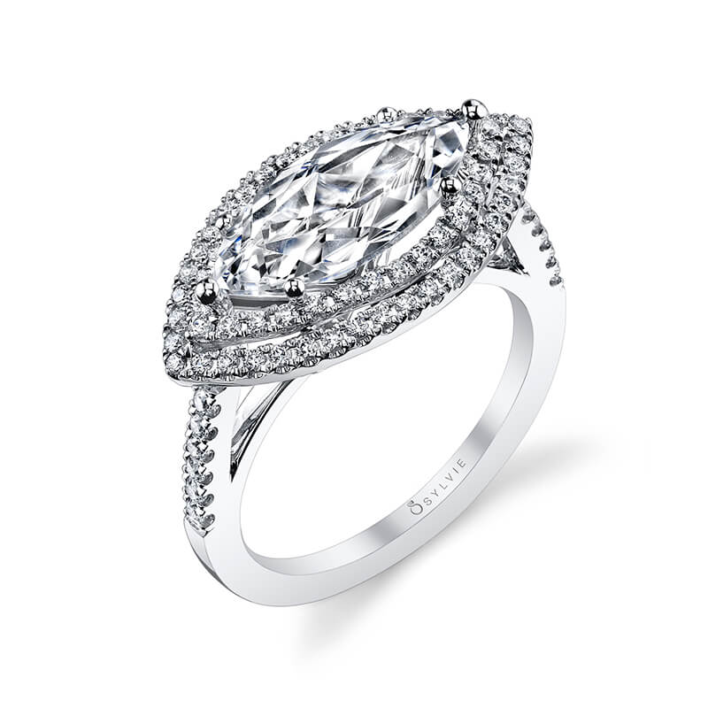 Julee - Marquise Shaped Double Halo Engagement Ring