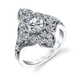 Joella - Vintage Bezel Set Engagement Ring with Halo