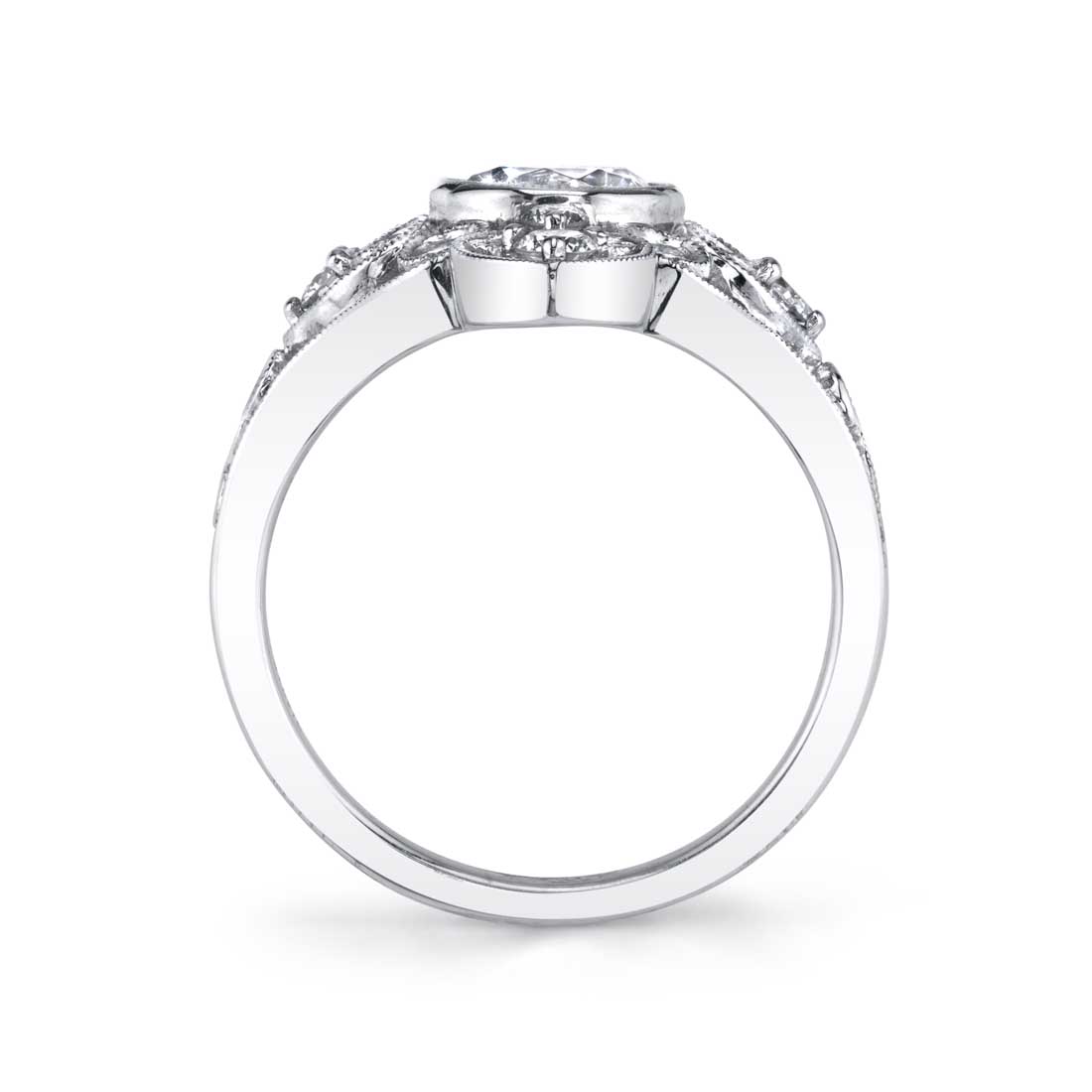 Joella - Vintage Bezel Set Engagement Ring with Halo