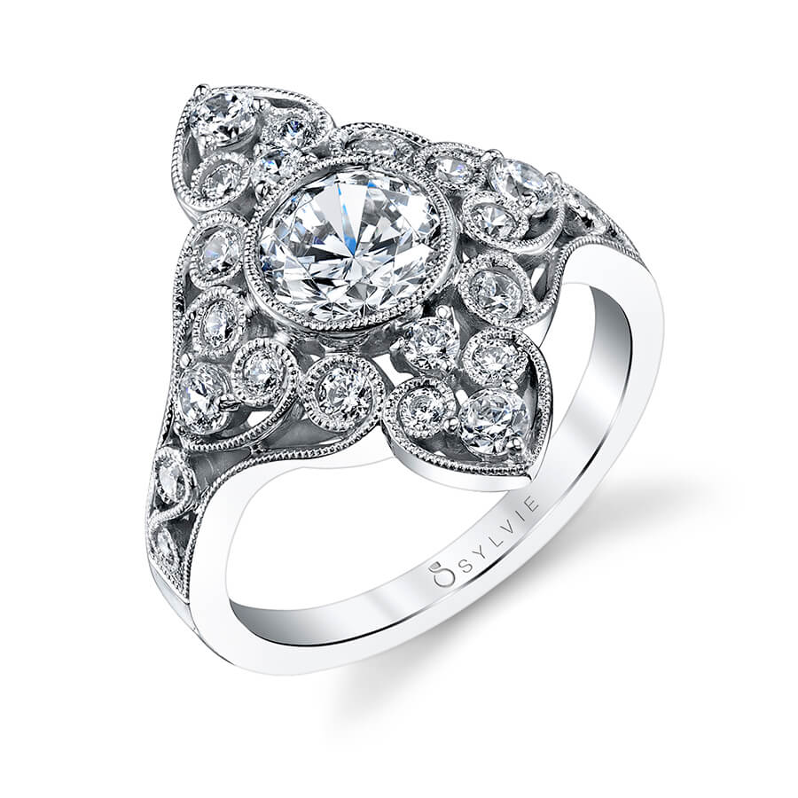 Joella - Vintage Bezel Set Engagement Ring with Halo
