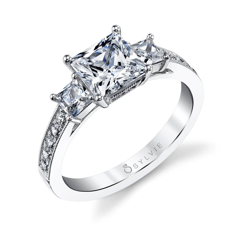 Eva - Three Stone Princess Cut Engagement Ring