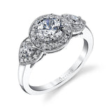 Claudie - Vintage Three Stone Engagement Ring with Halo