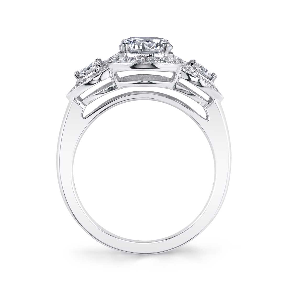 Claudie - Vintage Three Stone Engagement Ring with Halo