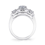 Claudie - Vintage Three Stone Engagement Ring with Halo