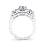 Claudie - Vintage Three Stone Engagement Ring with Halo