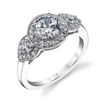 Claudie - Vintage Three Stone Engagement Ring with Halo
