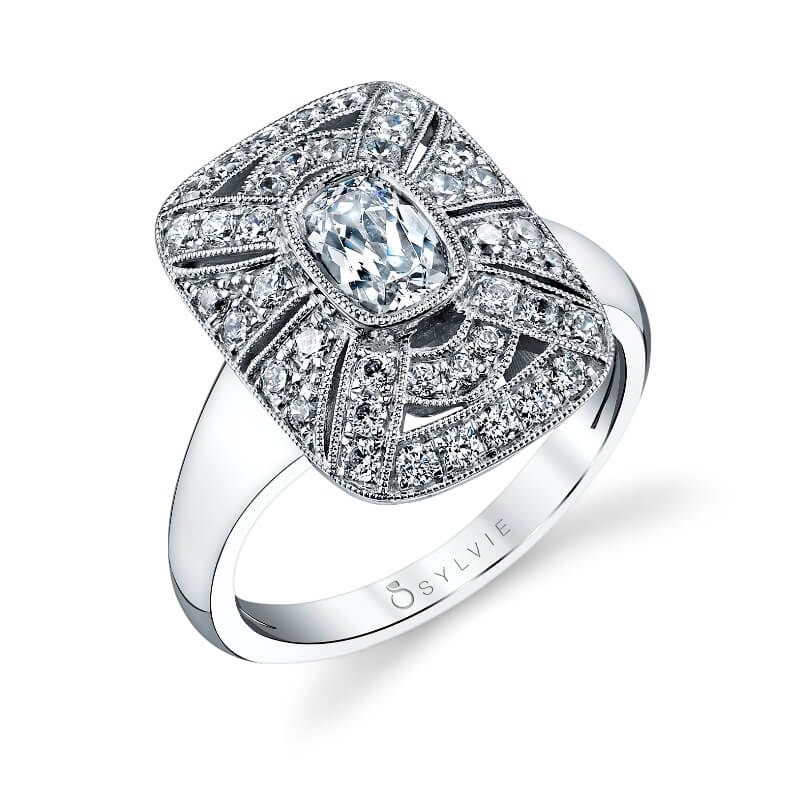 Danette - Vintage Inspired High Polish Halo Engagement Ring