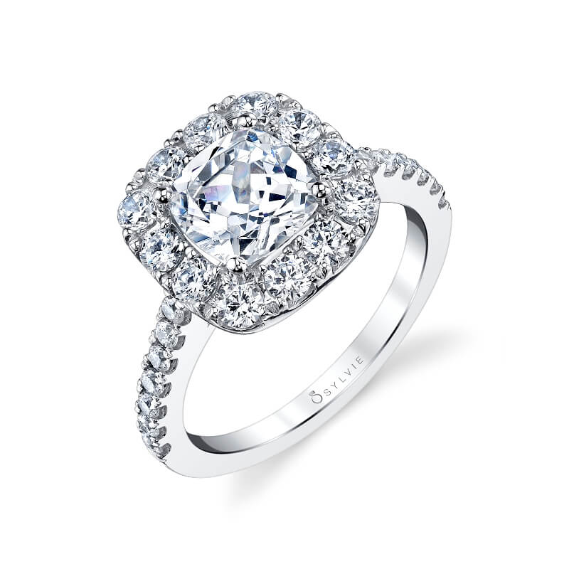 Olivia - Cushion Shaped Engagement Ring with Halo