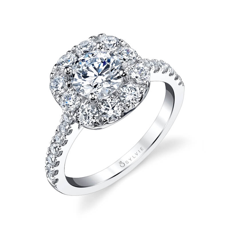 Olivia - Cushion Cut Engagement Ring with Halo