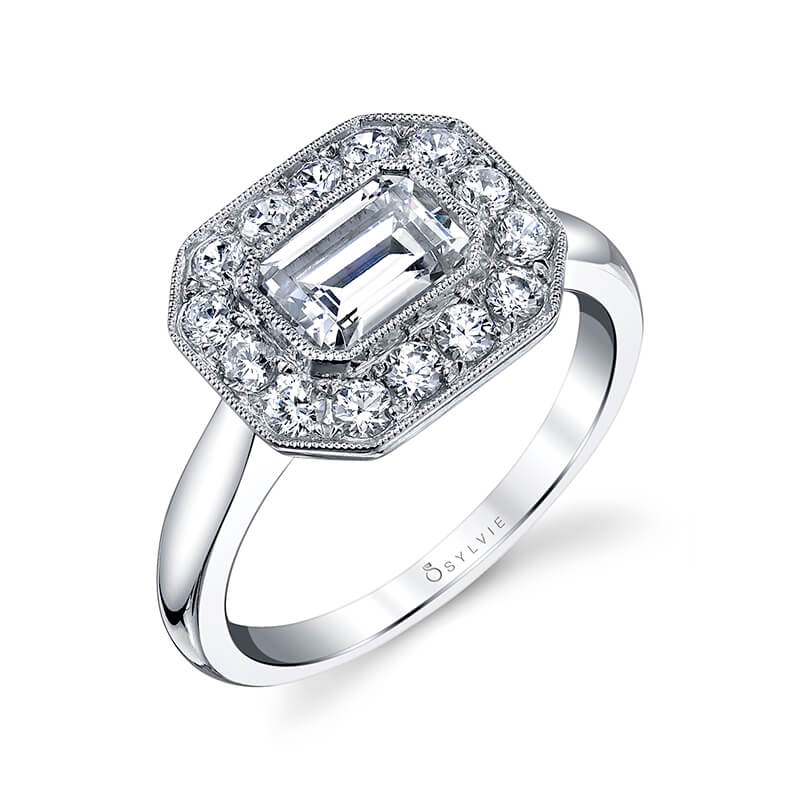 Samantha - Unique East West Emerald Engagement Ring