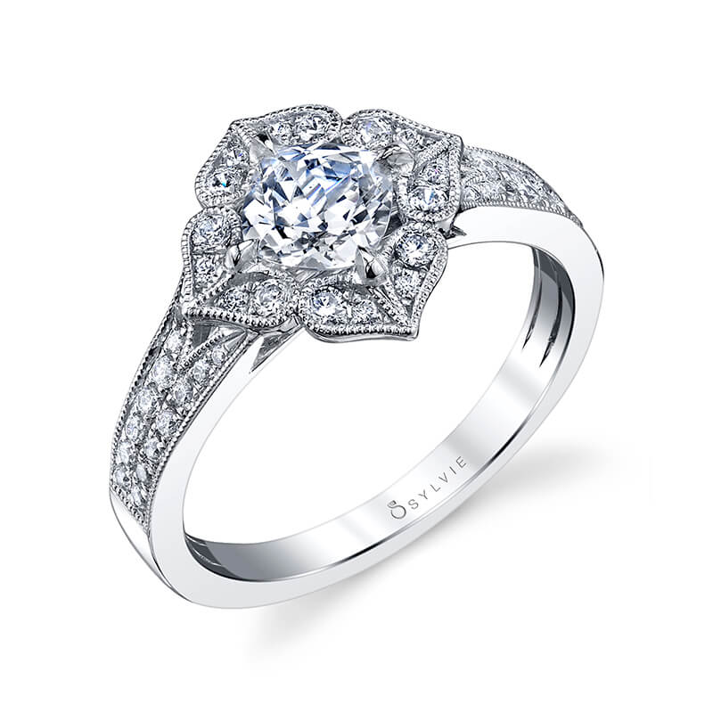 Julia - Flower Inspired Cushion Cut Halo Engagement Ring