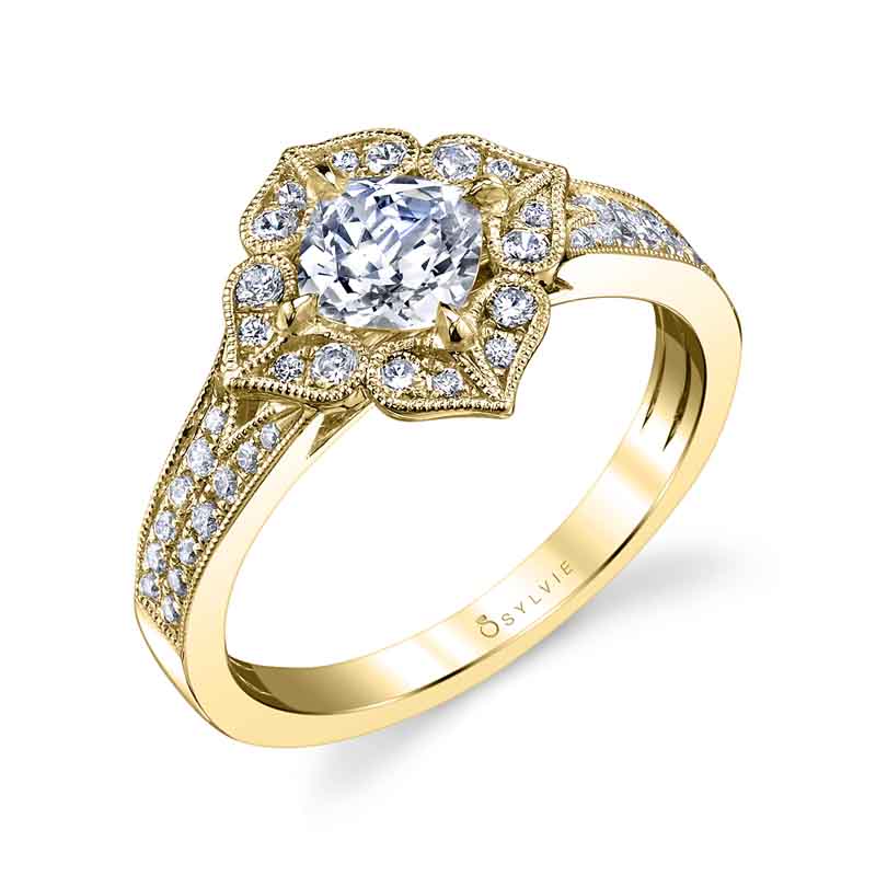Julia - Flower Inspired Cushion Cut Halo Engagement Ring