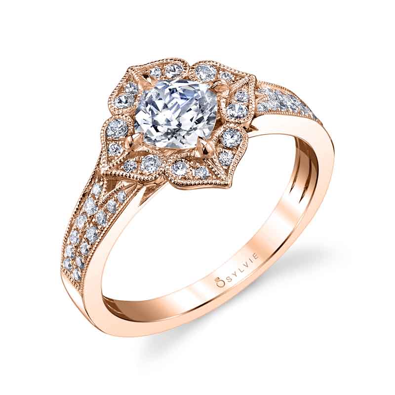 Julia - Flower Inspired Cushion Cut Halo Engagement Ring