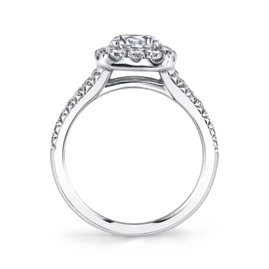 Sarah - Split Shank Engagement Ring with Cushion Cut Halo