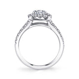 Sarah - Split Shank Engagement Ring with Cushion Cut Halo