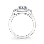Liealia - Vintage Inspired Three Stone Cushion Cut Halo Engagement Ring