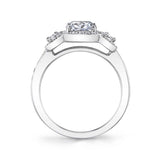 Liealia - Vintage Inspired Three Stone Cushion Cut Halo Engagement Ring