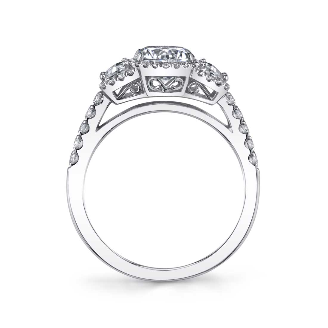 Camila - Three Stone Halo Engagement Ring