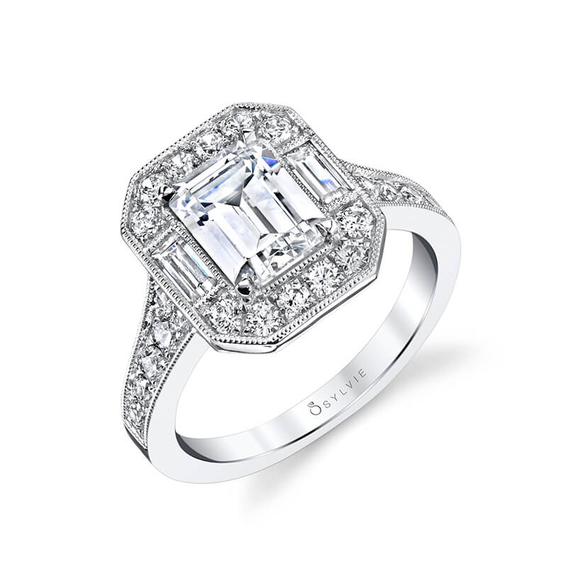 Cassie - Vintage Inspired Emerald Cut Engagement Ring