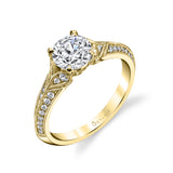 Micro Pave Modern Vintage Engagement Ring with Milgrain Detailing - Tamie