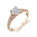 Micro Pave Modern Vintage Engagement Ring with Milgrain Detailing - Tamie