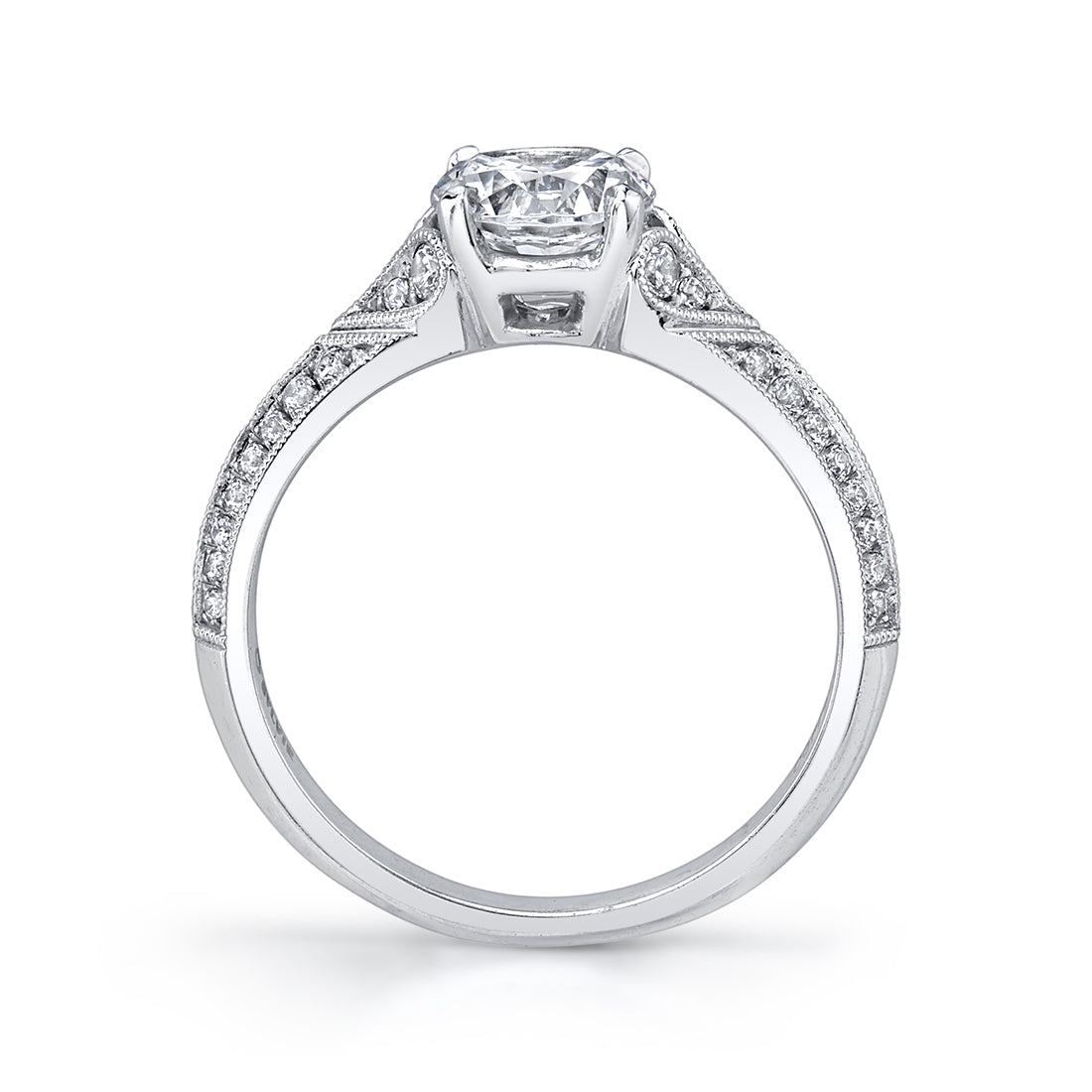 Micro Pave Modern Vintage Engagement Ring with Milgrain Detailing - Tamie