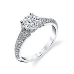 Micro Pave Modern Vintage Engagement Ring with Milgrain Detailing - Tamie