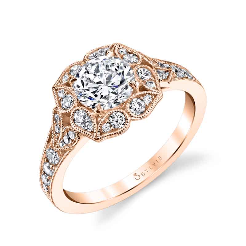 Fleurette - Flower Engagement Ring with Halo