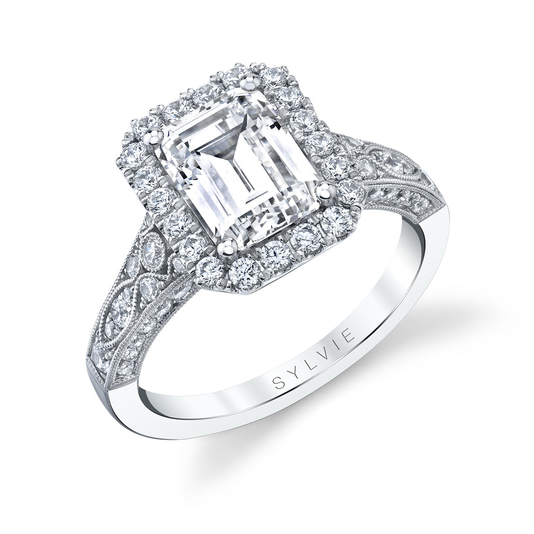 Emerald Cut Vintage Engagement Ring with Halo - Cheri