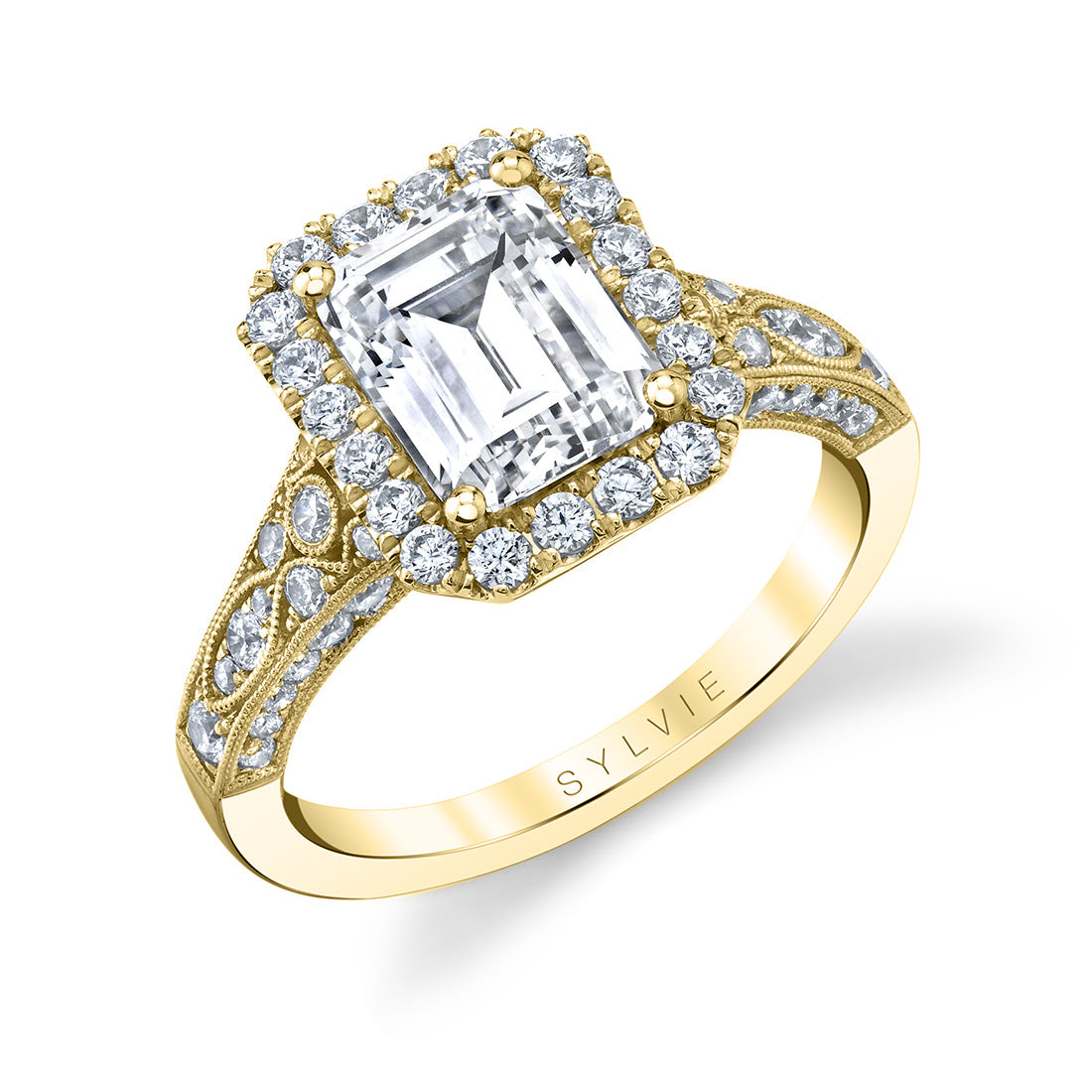 Emerald Cut Vintage Engagement Ring with Halo - Cheri