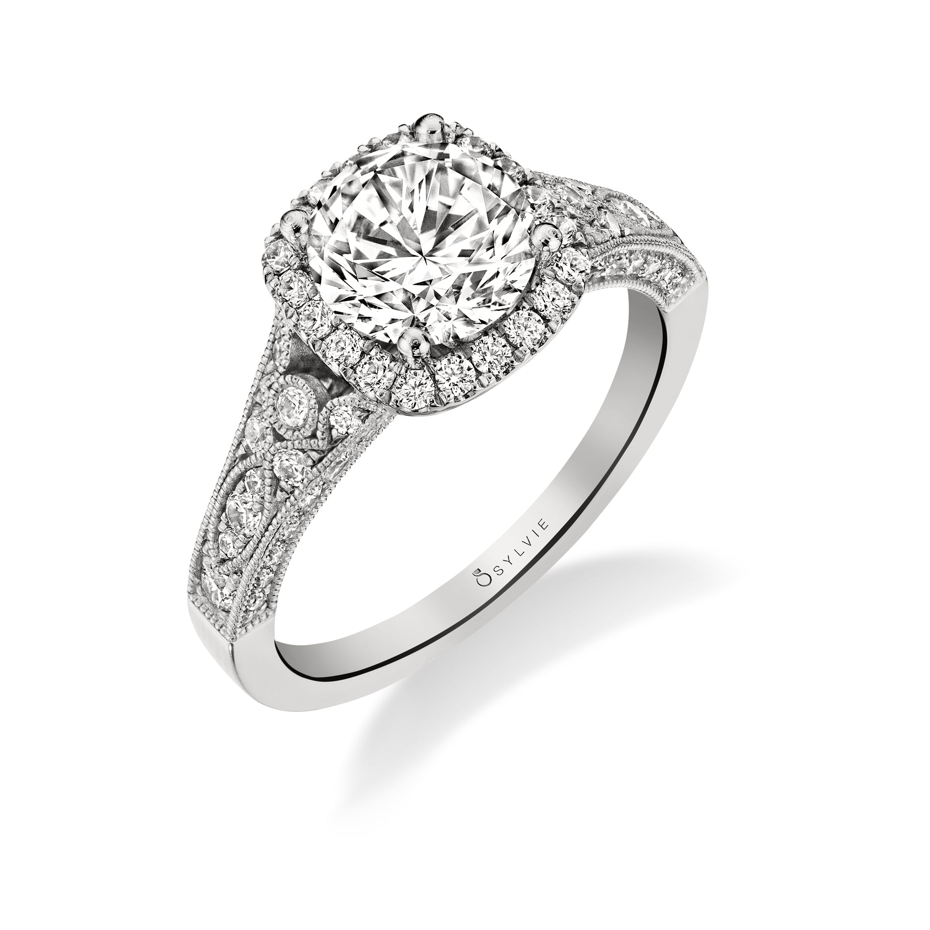 Cheri - Vintage Inspired Halo Engagement Ring Two Tone