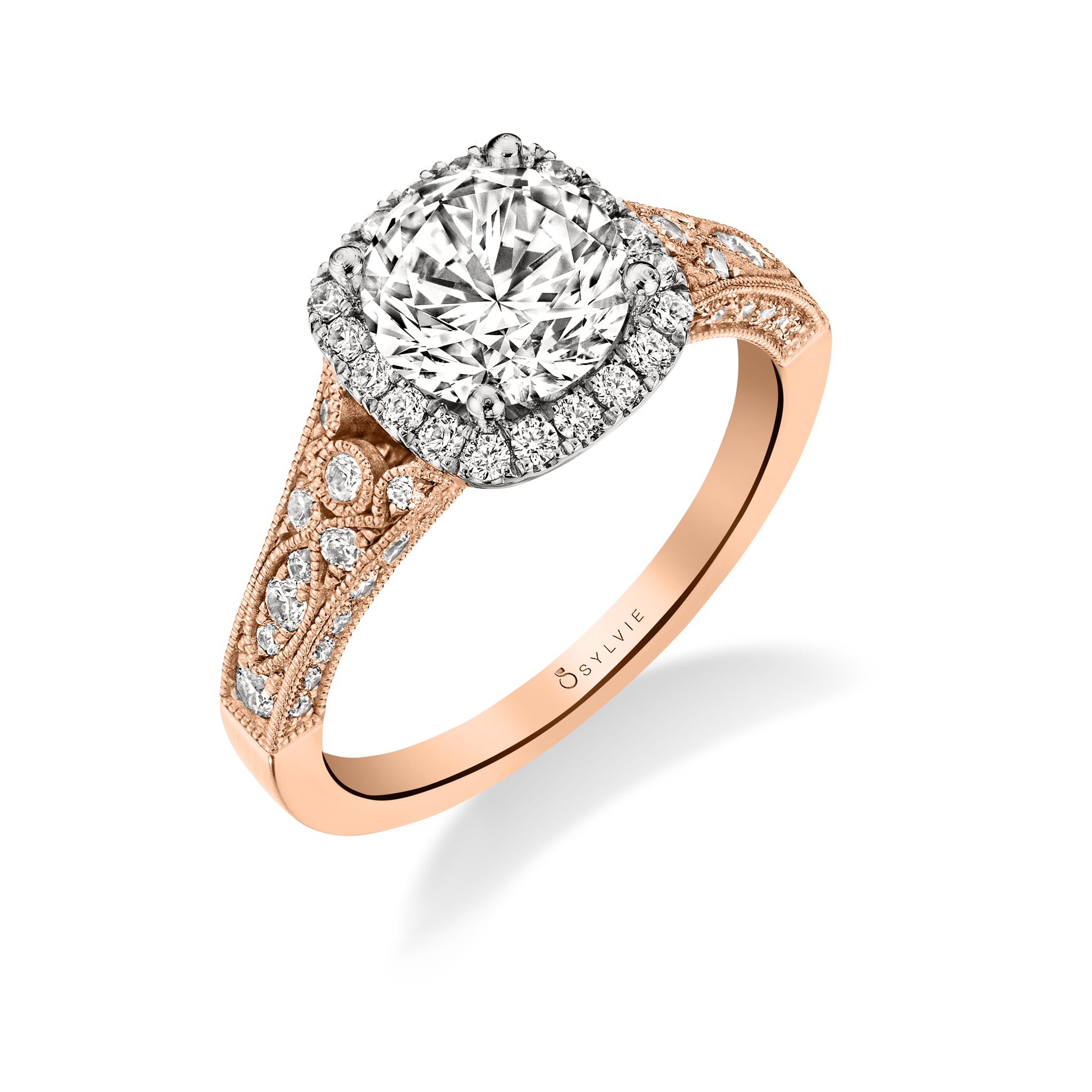 Cheri - Vintage Inspired Halo Engagement Ring Two Tone