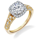 Cheri - Vintage Inspired Halo Engagement Ring Two Tone