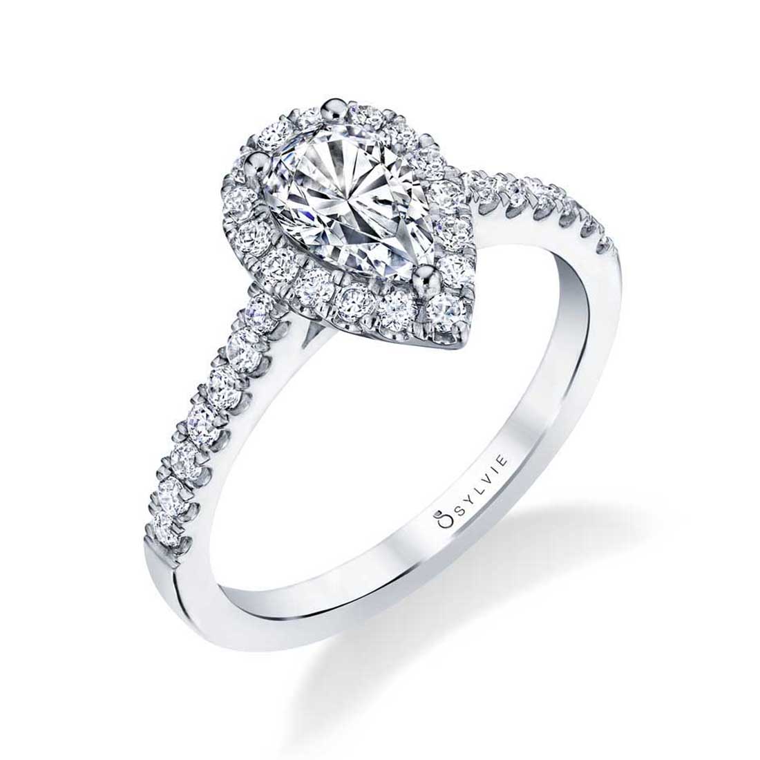 Classic Pear Shaped Halo Engagement Ring - Emma