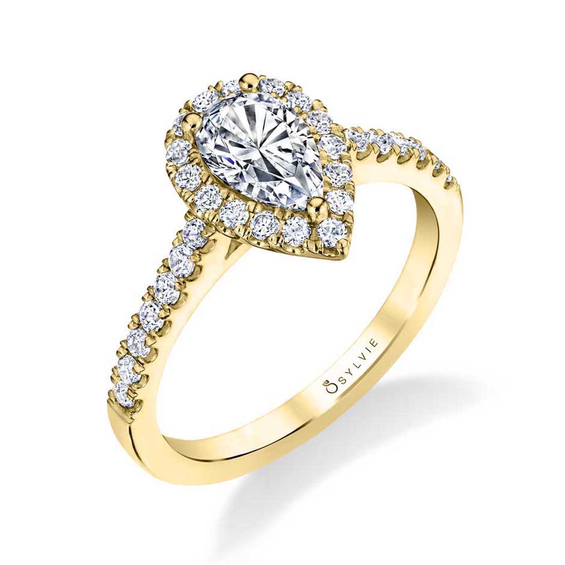 Classic Pear Shaped Halo Engagement Ring - Emma