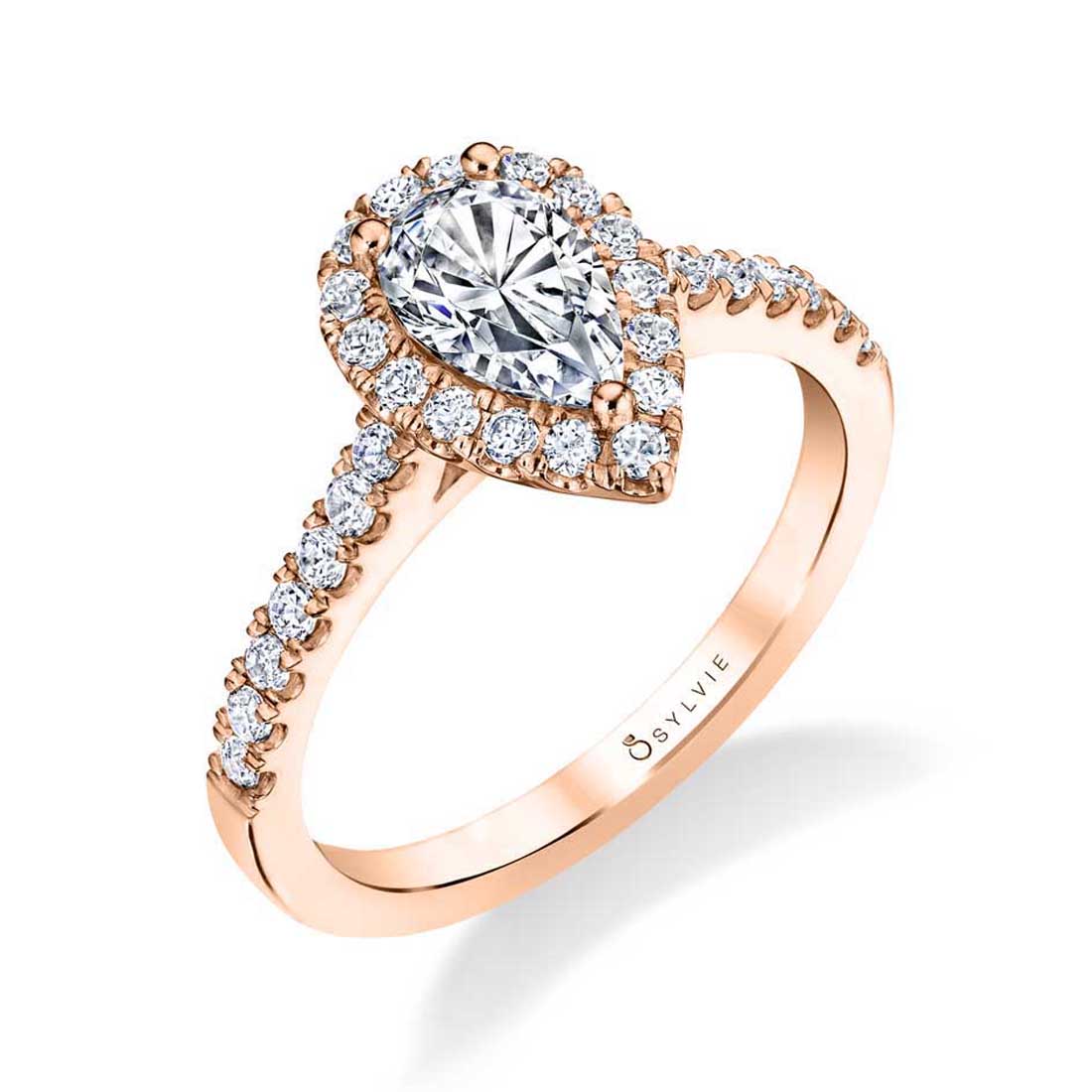 Classic Pear Shaped Halo Engagement Ring - Emma