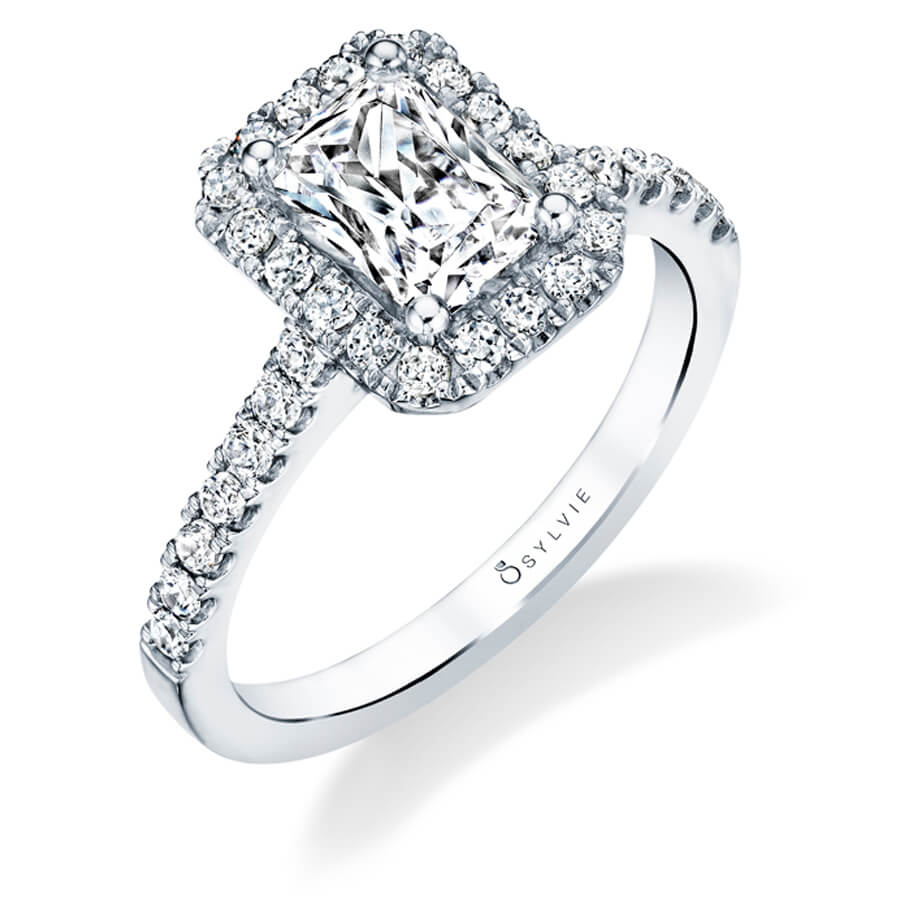 Emma - Emerald Engagement Ring with Halo