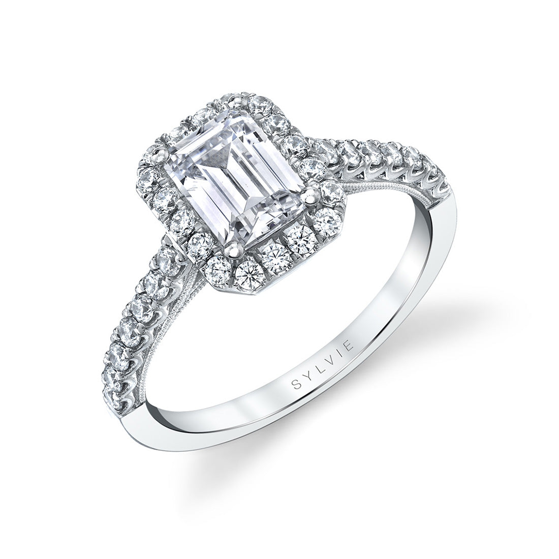 Unique Emerald Cut Halo Engagement Ring - Diandra